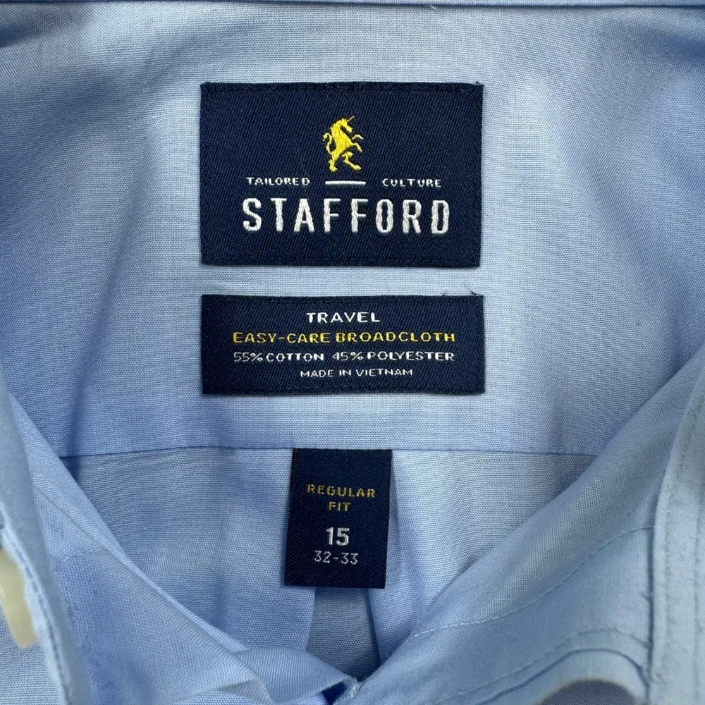 Stafford Dress Shirt 15 32-33 Blue Mens Button Down Regular Fit Broadcloth - Picture 4 of 8